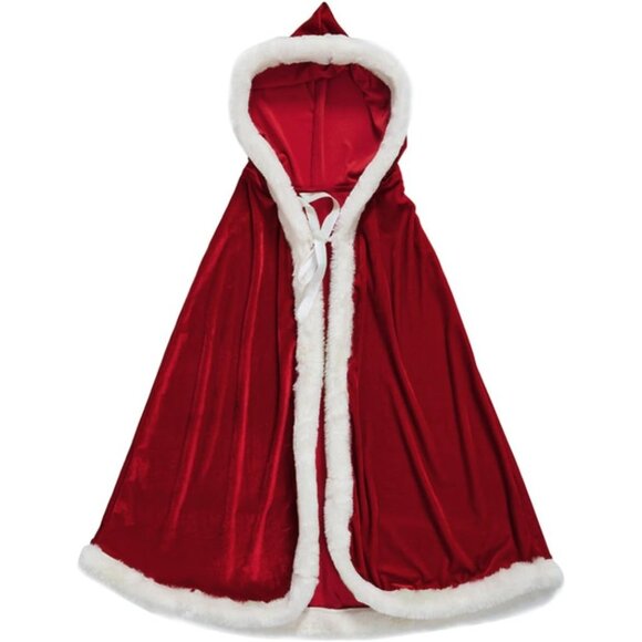 Velvet Hooded Red Cloak Mrs Santa Claus Costume Cape for Women Girl Christmas - Picture 3 of 4